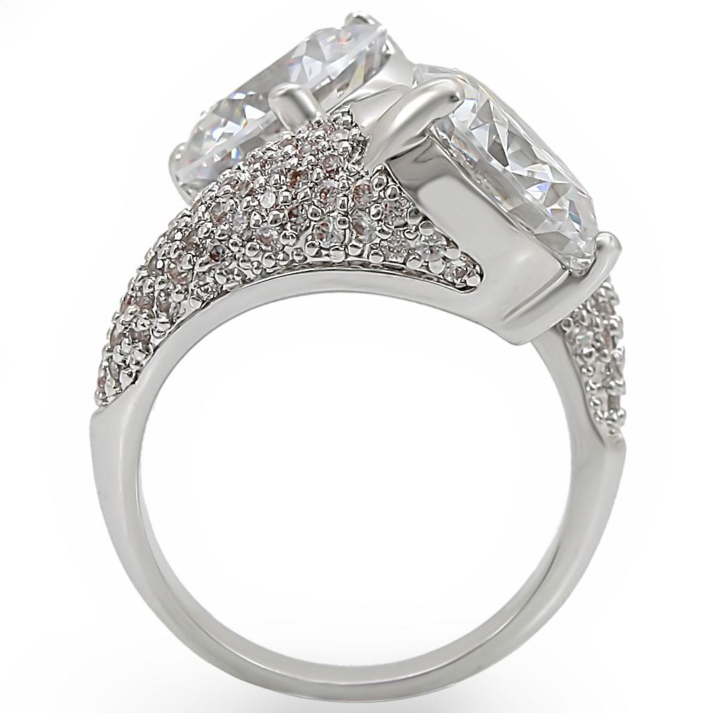 1W015 - Rhodium Brass Ring with AAA Grade CZ  in Clear-3