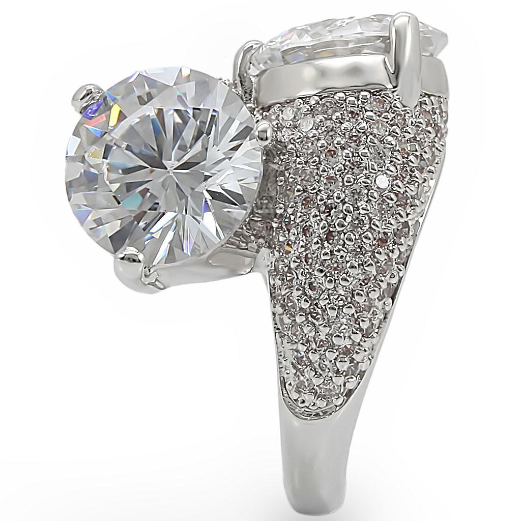 1W015 - Rhodium Brass Ring with AAA Grade CZ  in Clear-4