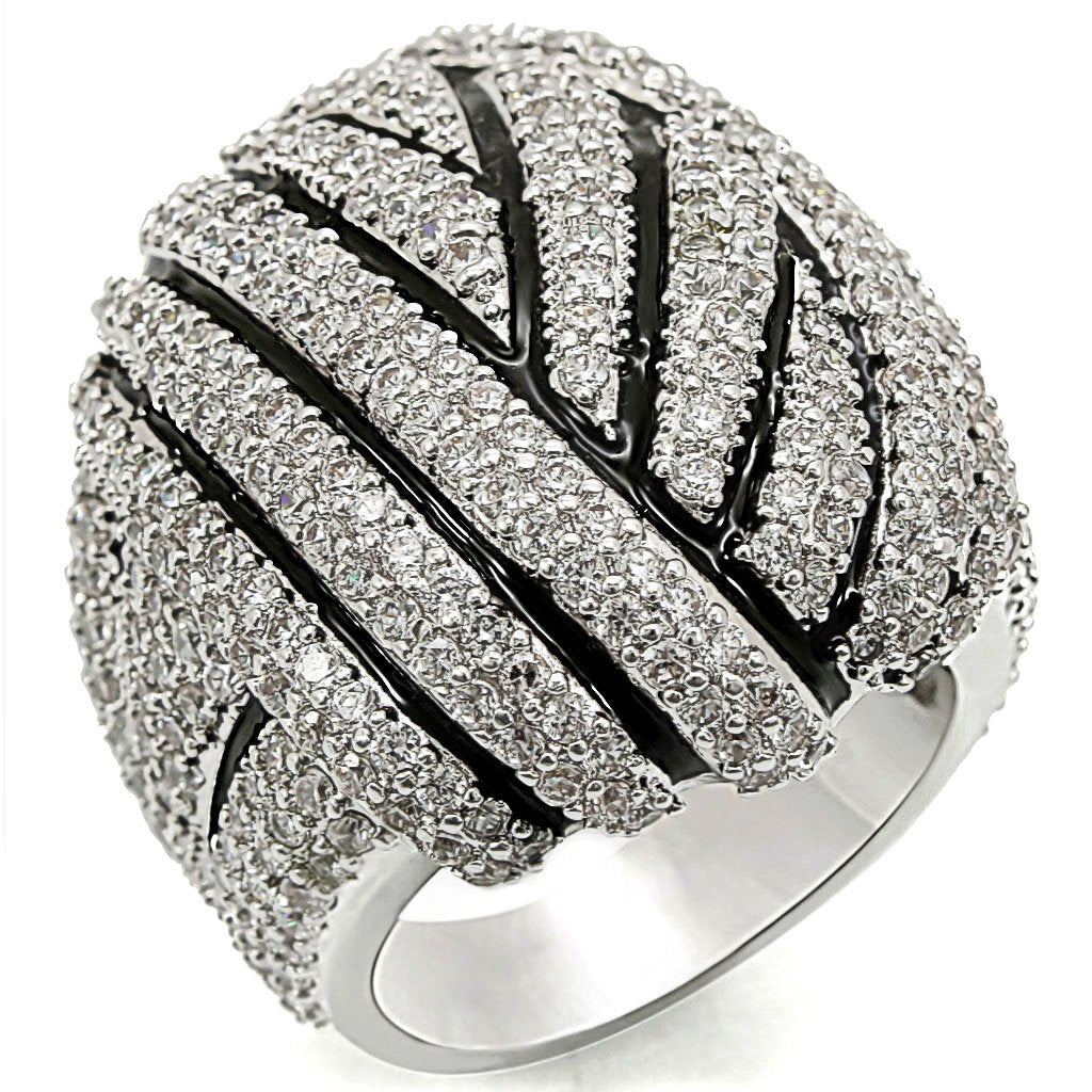 1W016 - Rhodium Brass Ring with AAA Grade CZ  in Clear-0