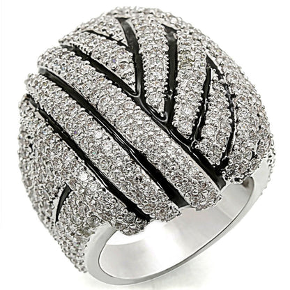 1W016 - Rhodium Brass Ring with AAA Grade CZ  in Clear-0