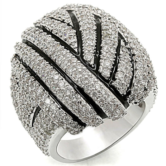 1W016 - Rhodium Brass Ring with AAA Grade CZ  in Clear-0