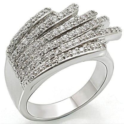 1W018 - Rhodium Brass Ring with AAA Grade CZ  in Clear-0