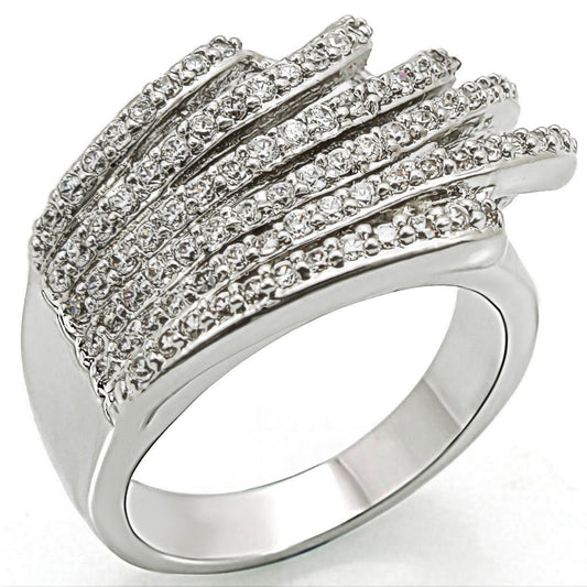 1W018 - Rhodium Brass Ring with AAA Grade CZ  in Clear-0