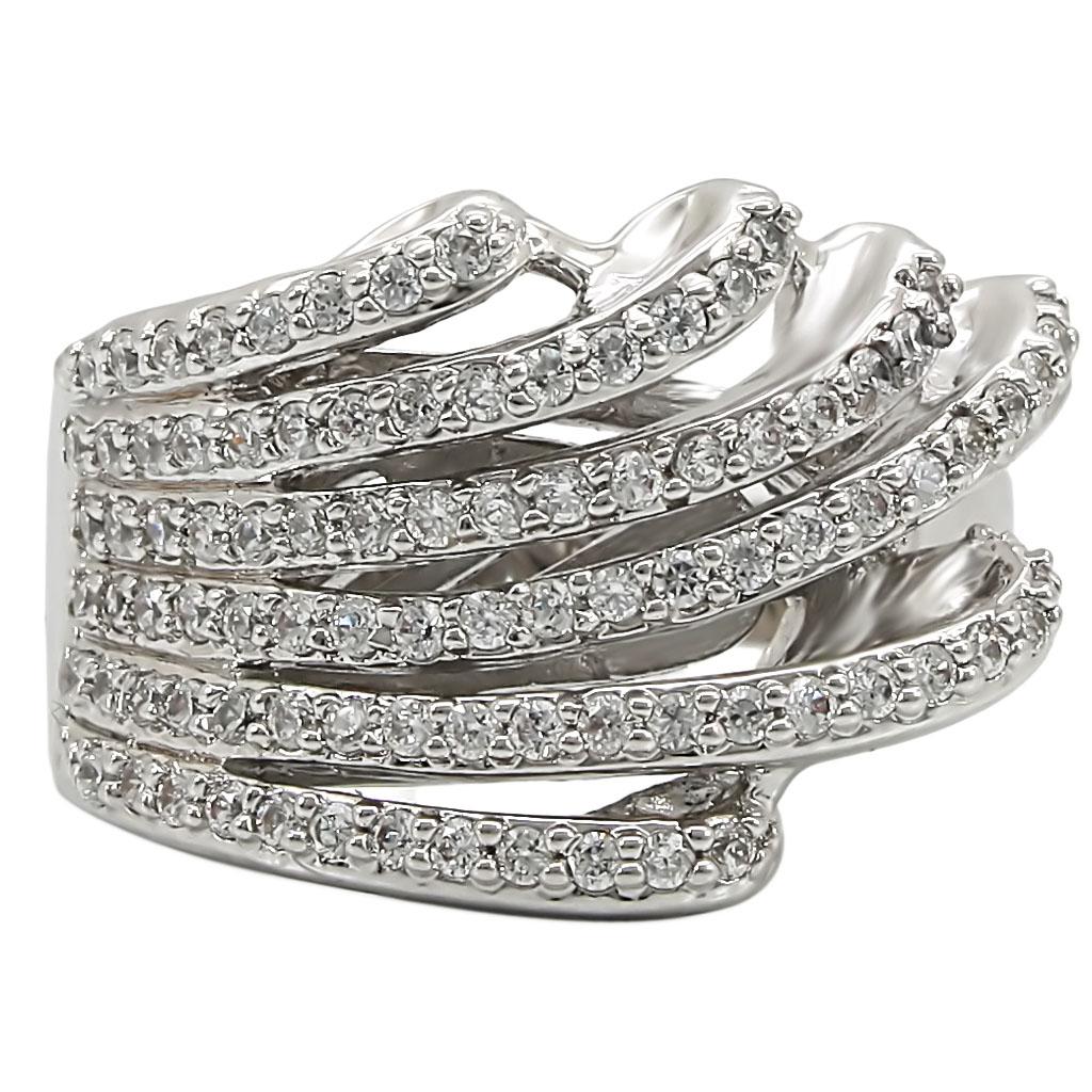 1W018 - Rhodium Brass Ring with AAA Grade CZ  in Clear-2