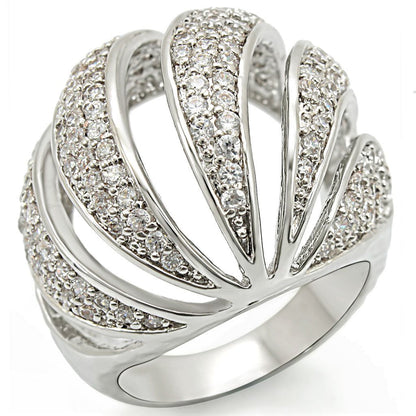 1W019 - Rhodium Brass Ring with AAA Grade CZ  in Clear-0