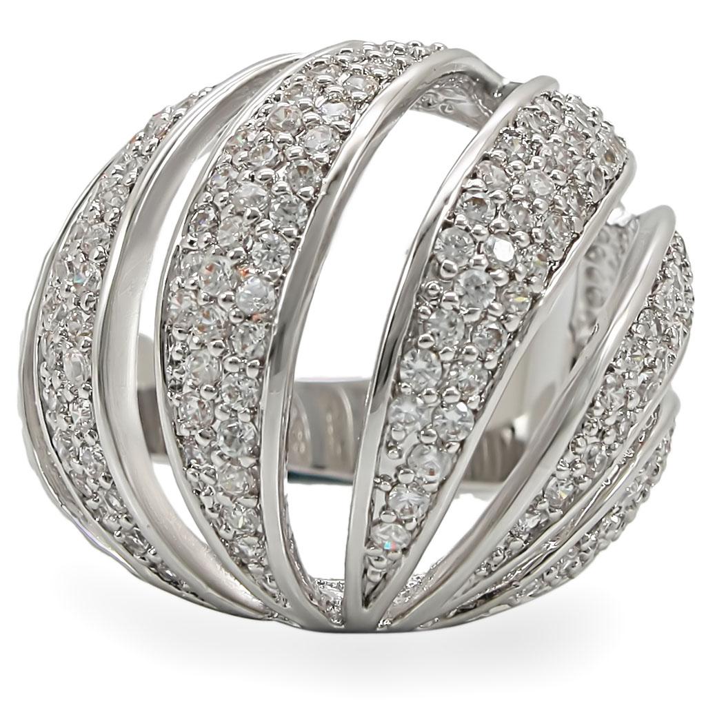 1W019 - Rhodium Brass Ring with AAA Grade CZ  in Clear-2