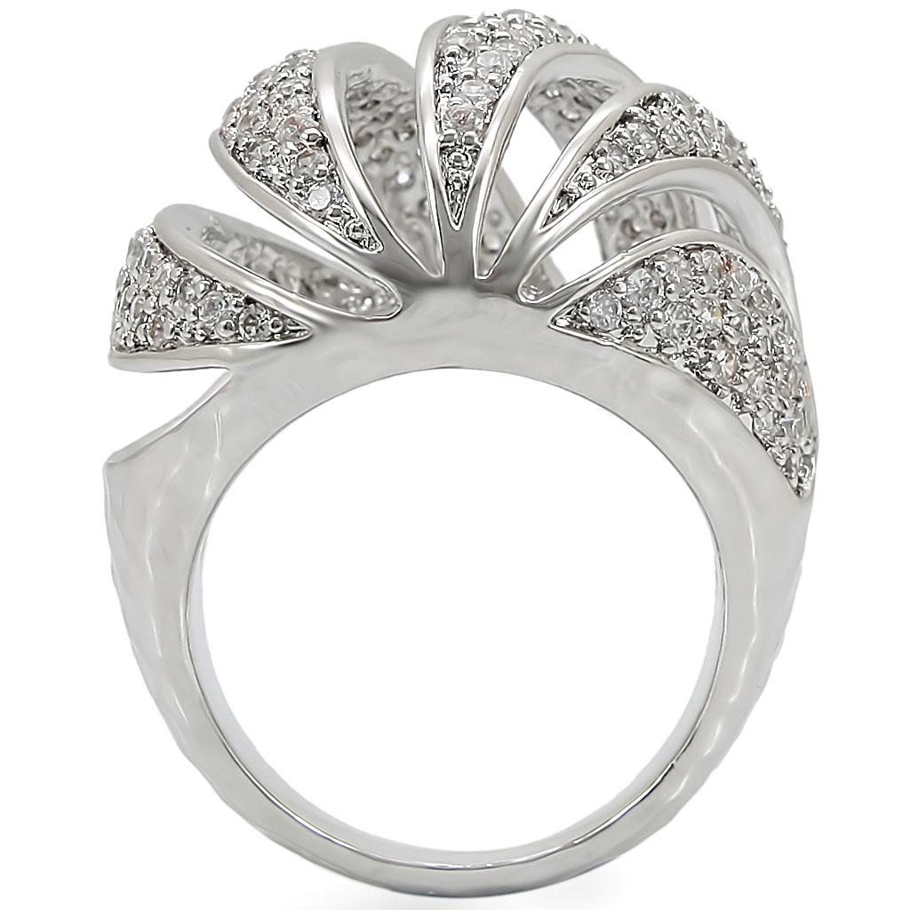 1W019 - Rhodium Brass Ring with AAA Grade CZ  in Clear-3