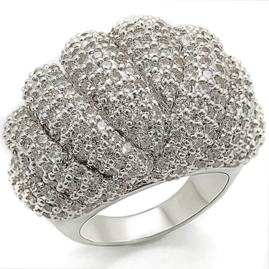1W020 - Rhodium Brass Ring with AAA Grade CZ  in Clear-0
