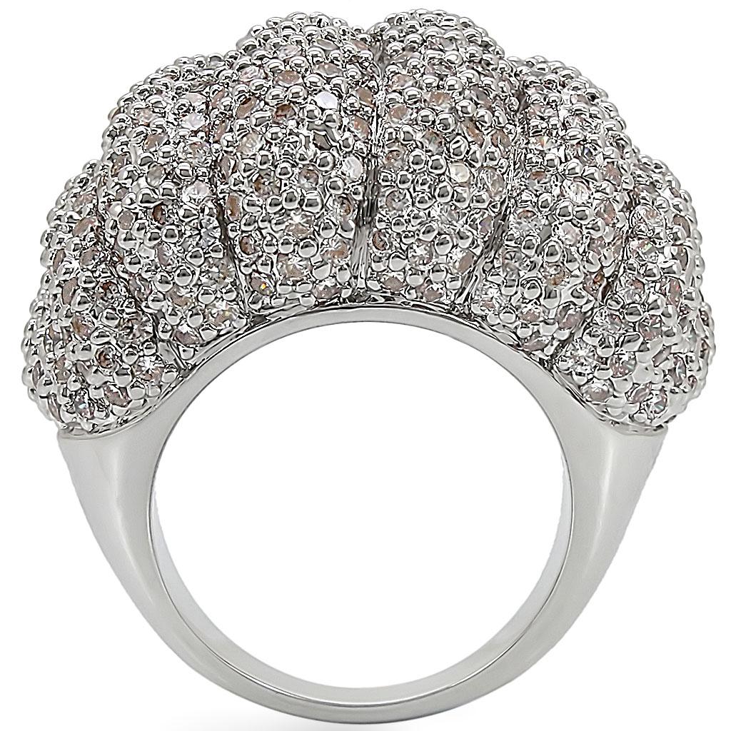 1W020 - Rhodium Brass Ring with AAA Grade CZ  in Clear-4