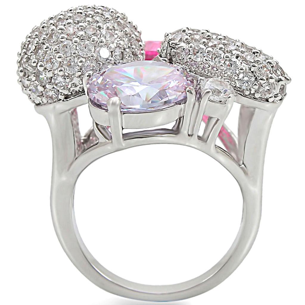 1W021 - Rhodium Brass Ring with AAA Grade CZ  in Multi Color-4