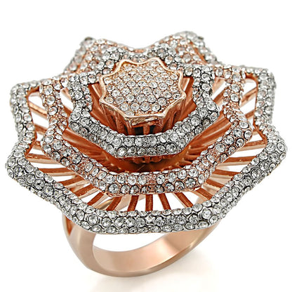 1W023 - Rose Gold + Rhodium Brass Ring with Top Grade Crystal  in Clear-0
