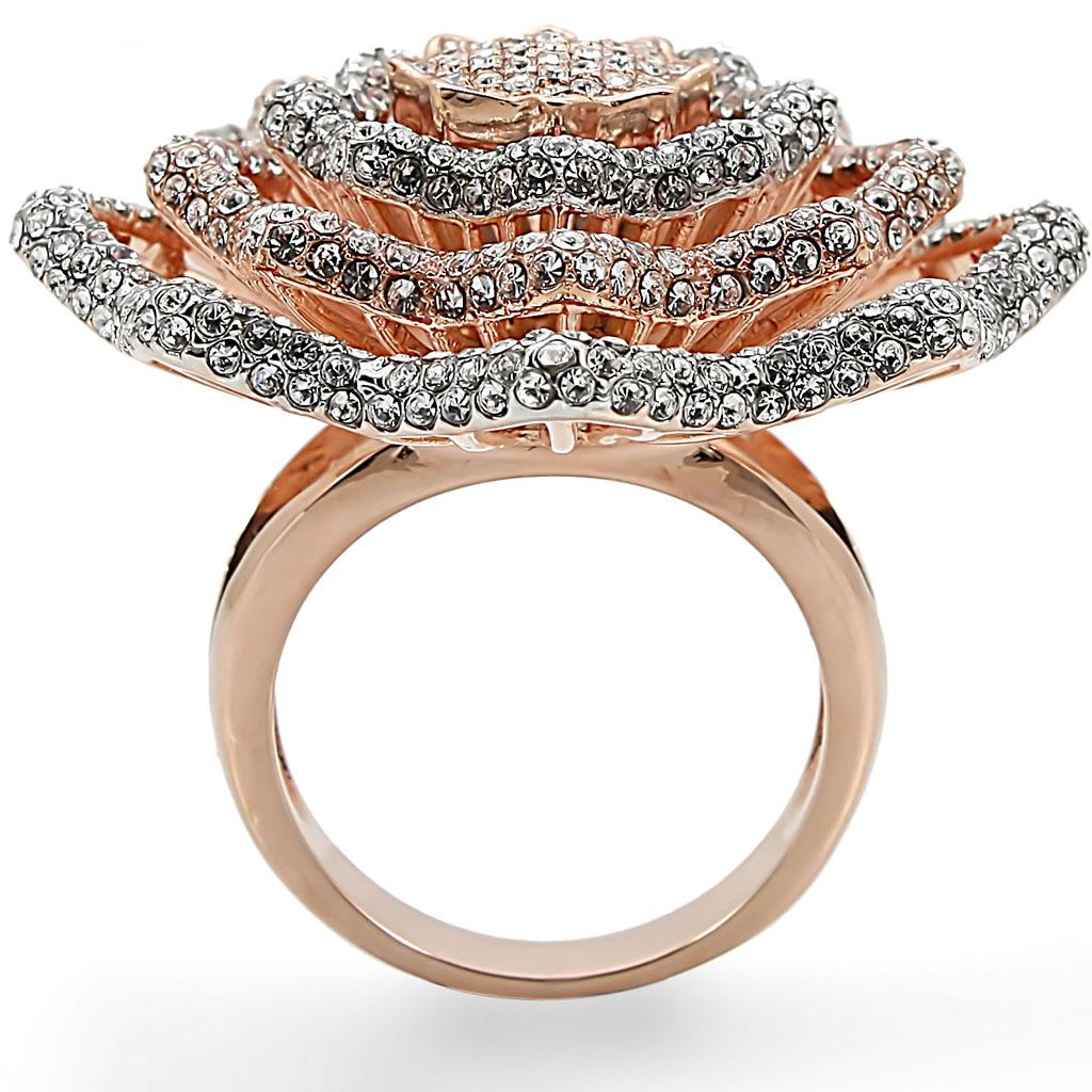1W023 - Rose Gold + Rhodium Brass Ring with Top Grade Crystal  in Clear-3