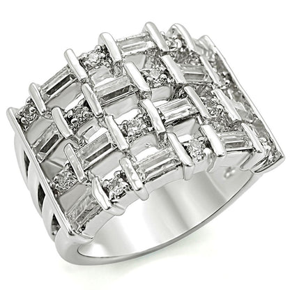 1W024 - Rhodium Brass Ring with AAA Grade CZ  in Clear-0
