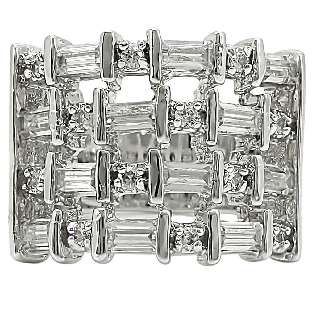 1W024 - Rhodium Brass Ring with AAA Grade CZ  in Clear-2