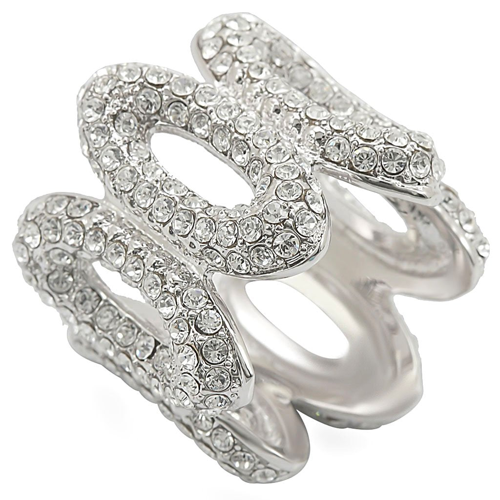 1W032 - Rhodium Brass Ring with Top Grade Crystal  in Clear-0