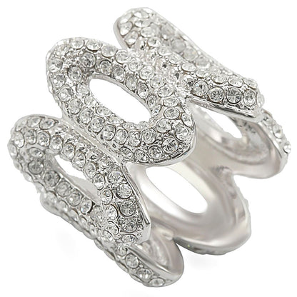 1W032 - Rhodium Brass Ring with Top Grade Crystal  in Clear-0