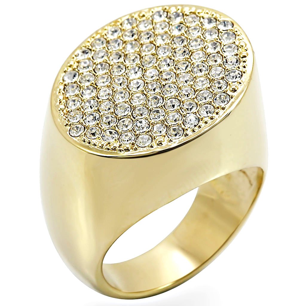 1W034 - Gold Brass Ring with Top Grade Crystal  in Clear-0