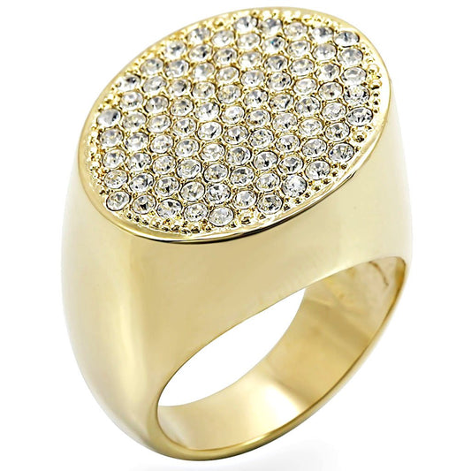 1W034 - Gold Brass Ring with Top Grade Crystal  in Clear-0
