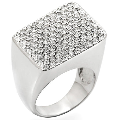 1W035 - Rhodium Brass Ring with Top Grade Crystal  in Clear-0