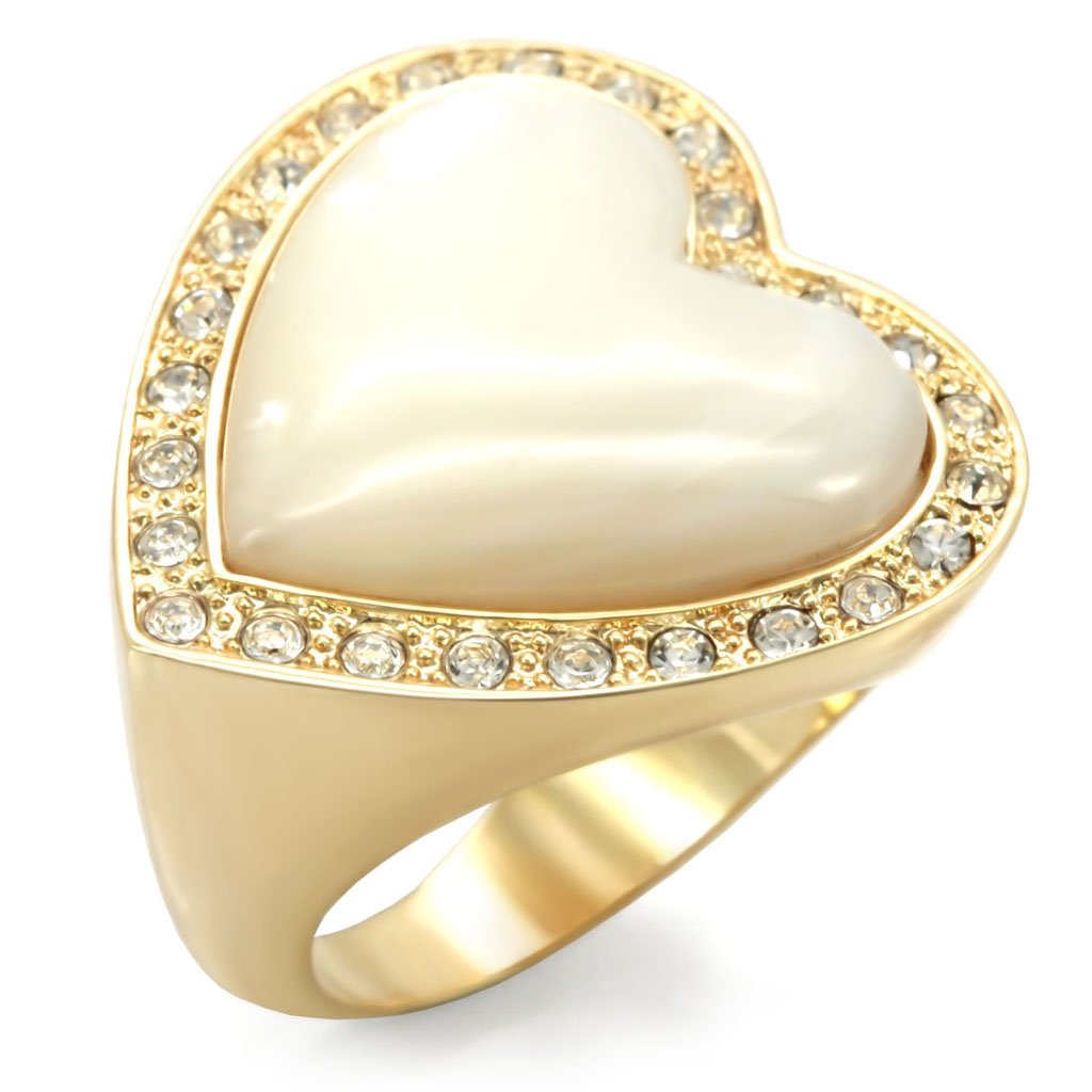1W043 - Gold Brass Ring with Synthetic Synthetic Glass in White-0