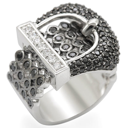 1W048 - Rhodium + Ruthenium Brass Ring with AAA Grade CZ  in Black Diamond-0