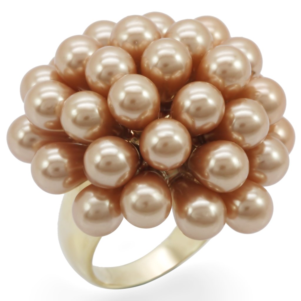 1W050 - Gold Brass Ring with Synthetic Pearl in Champagne-0