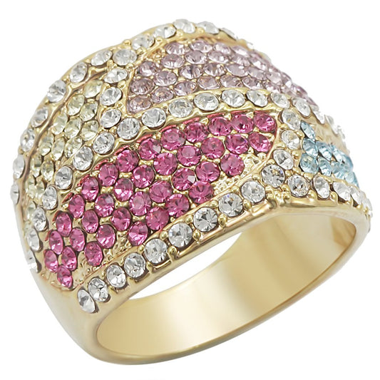 1W053 - Gold Brass Ring with Top Grade Crystal  in Multi Color-0