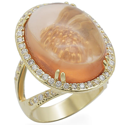1W056 - Gold Brass Ring with Synthetic Synthetic Glass in Champagne-0