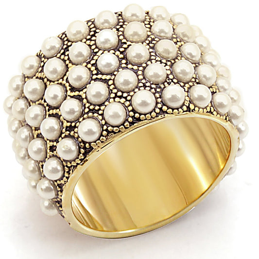 1W057 - Gold Brass Ring with Synthetic Pearl in Citrine Yellow-0