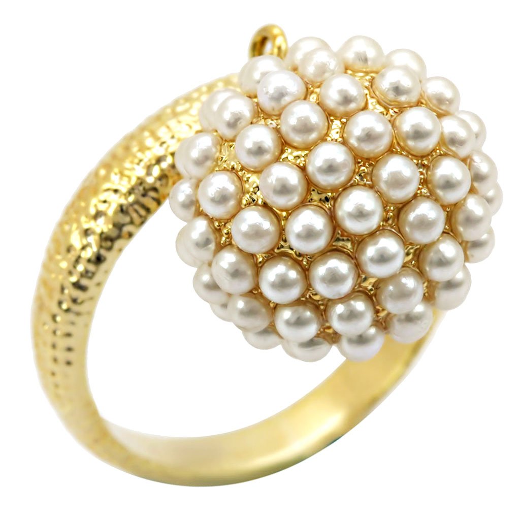 1W060 - Gold Brass Ring with Synthetic Pearl in Citrine Yellow-0