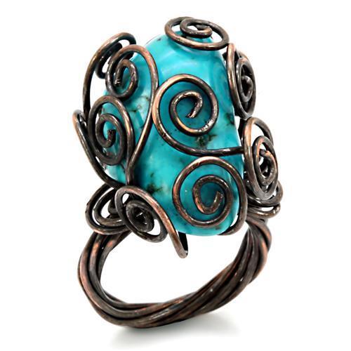 LOA597 - Antique Tone Brass Ring with Synthetic Turquoise in Turquoise-0