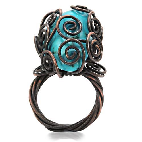 LOA597 - Antique Tone Brass Ring with Synthetic Turquoise in Turquoise-3