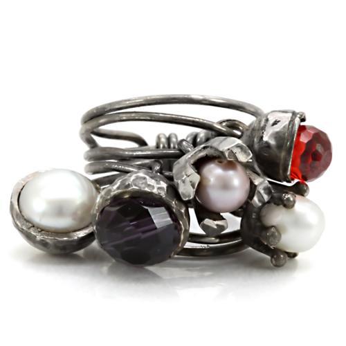 LOA599 - Antique Tone Brass Ring with Assorted  in Multi Color-2