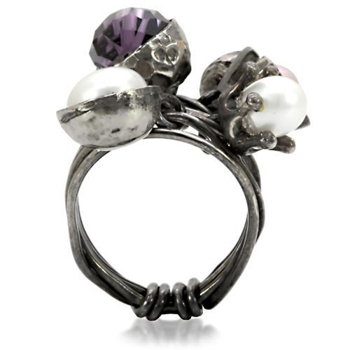 LOA599 - Antique Tone Brass Ring with Assorted  in Multi Color-4