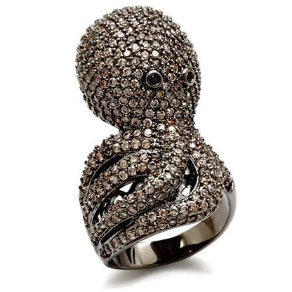 1W080 - Ruthenium Brass Ring with AAA Grade CZ  in Multi Color-0