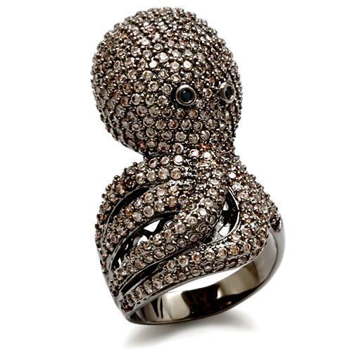 1W080 - Ruthenium Brass Ring with AAA Grade CZ  in Multi Color-0