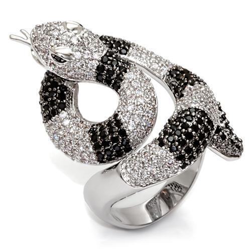 1W081 - Rhodium + Ruthenium Brass Ring with AAA Grade CZ  in Black Diamond-0
