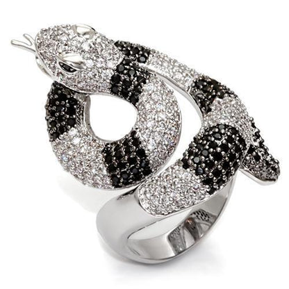 1W081 - Rhodium + Ruthenium Brass Ring with AAA Grade CZ  in Black Diamond-0