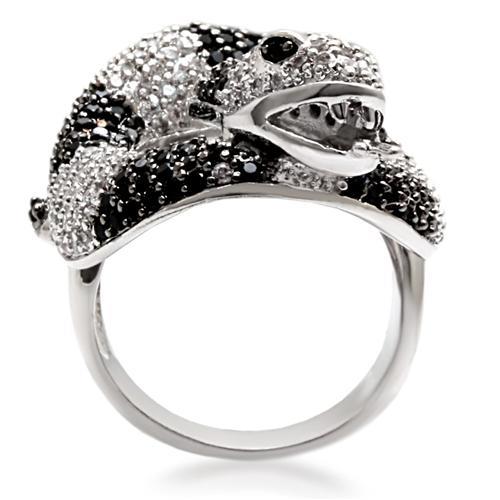 1W081 - Rhodium + Ruthenium Brass Ring with AAA Grade CZ  in Black Diamond-3