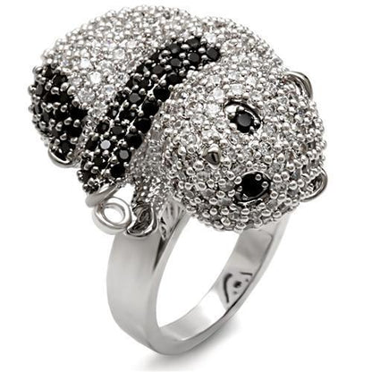 1W083 - Rhodium + Ruthenium Brass Ring with AAA Grade CZ  in Black Diamond-0