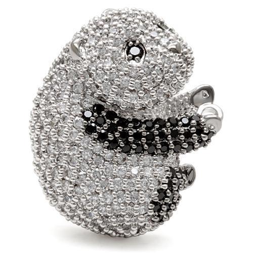 1W083 - Rhodium + Ruthenium Brass Ring with AAA Grade CZ  in Black Diamond-2