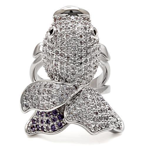 1W085 - Rhodium Brass Ring with AAA Grade CZ  in Multi Color-2