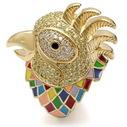 1W087 - Gold Brass Ring with AAA Grade CZ  in Multi Color-0