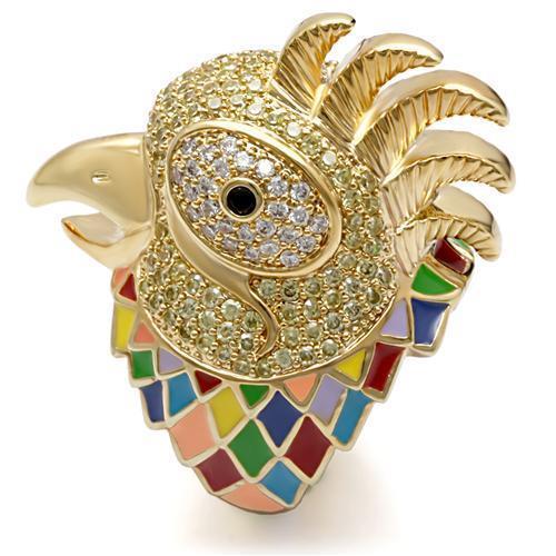 1W087 - Gold Brass Ring with AAA Grade CZ  in Multi Color-0