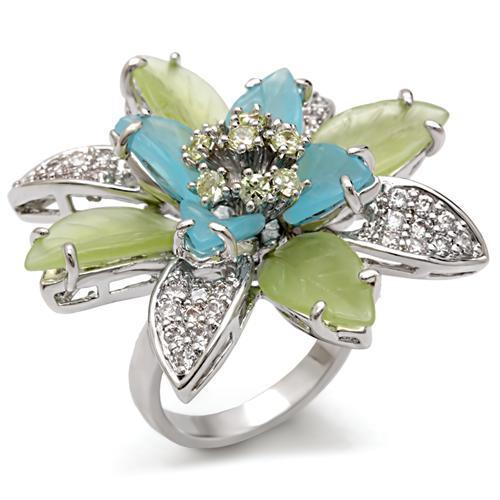 1W094 - Rhodium Brass Ring with Synthetic Synthetic Glass in Multi Color-0