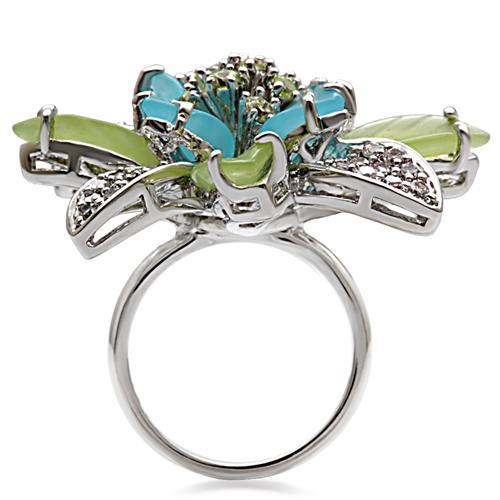 1W094 - Rhodium Brass Ring with Synthetic Synthetic Glass in Multi Color-3