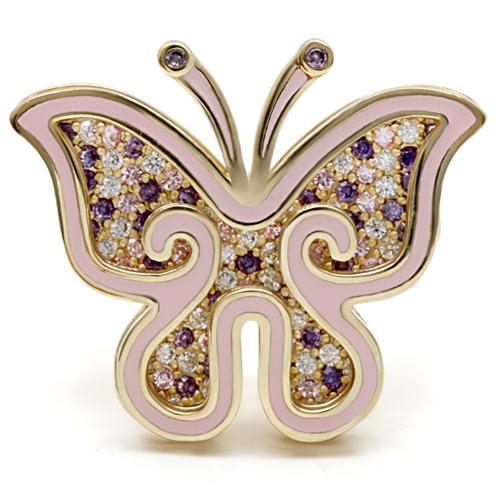 1W096 - Matte Gold Brass Ring with AAA Grade CZ  in Multi Color-2