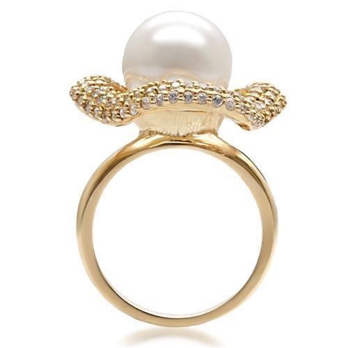1W103 - Gold Brass Ring with Synthetic Pearl in White-3