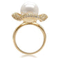 1W103 - Gold Brass Ring with Synthetic Pearl in White-3