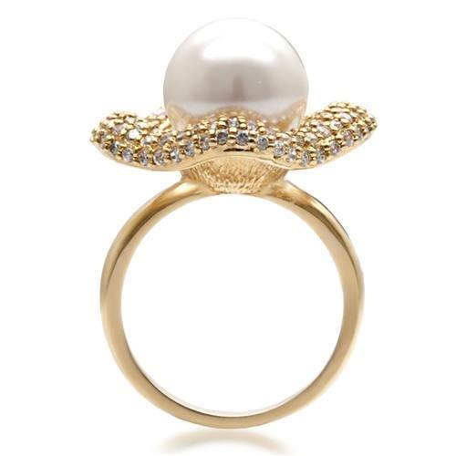 1W103 - Gold Brass Ring with Synthetic Pearl in White-4